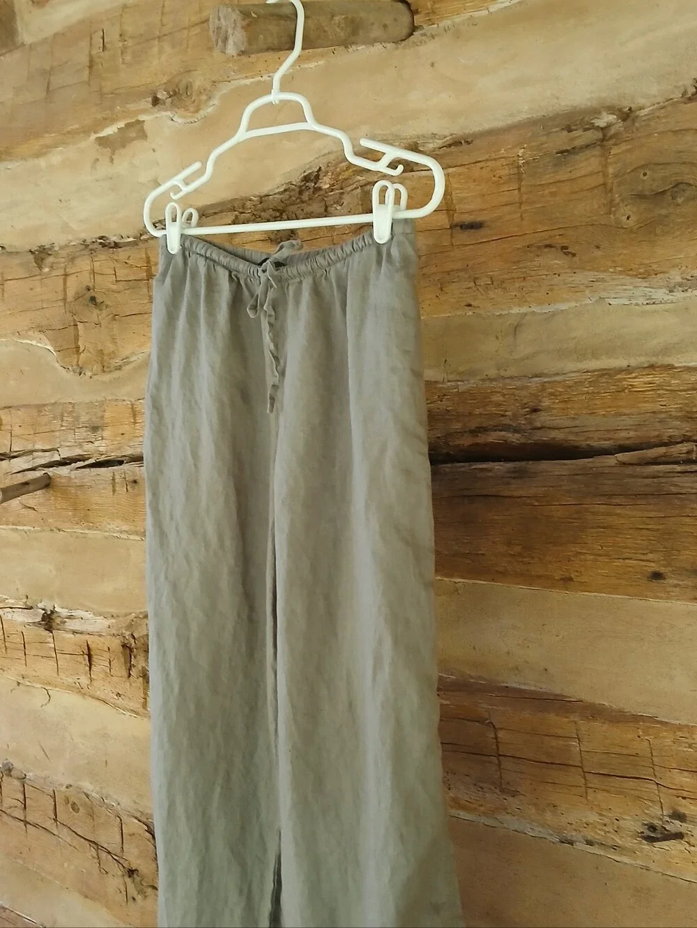 Zara Gray Mid Rise Drawstring Wide Leg Linen Pants Small